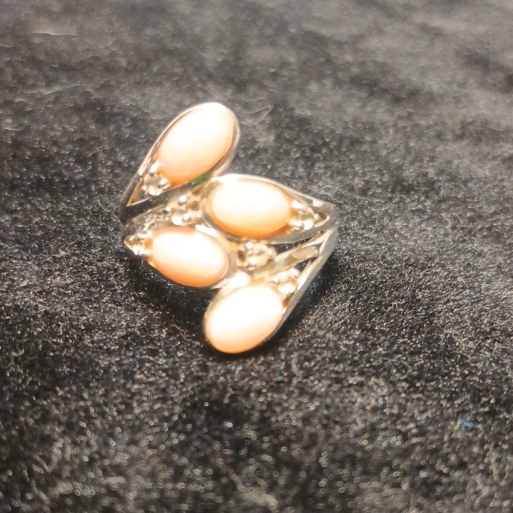 Sterling Silver, Rhinestones And Pink Opal Ring Size 9